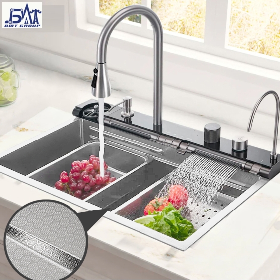 Chậu rửa chén, bát 1 hố kèm vòi rửa đa năng HD7546SLY-304